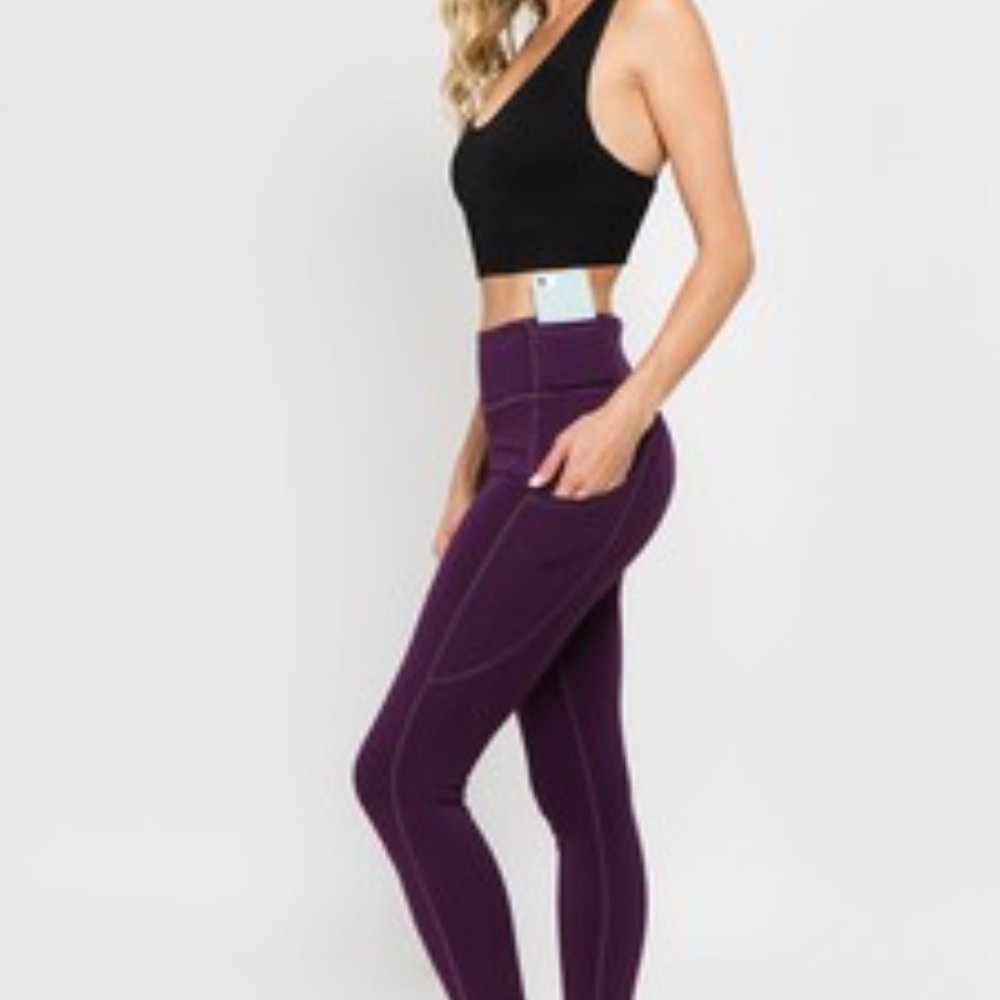 High Waist 5 Pocket Workout Leggings - PURPLE - Picture 3 of 4